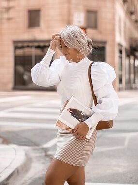 White Puff-Sleeve Knit Top